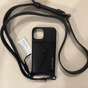 Bandolier Black Leather iPhone 14 Case with Strap